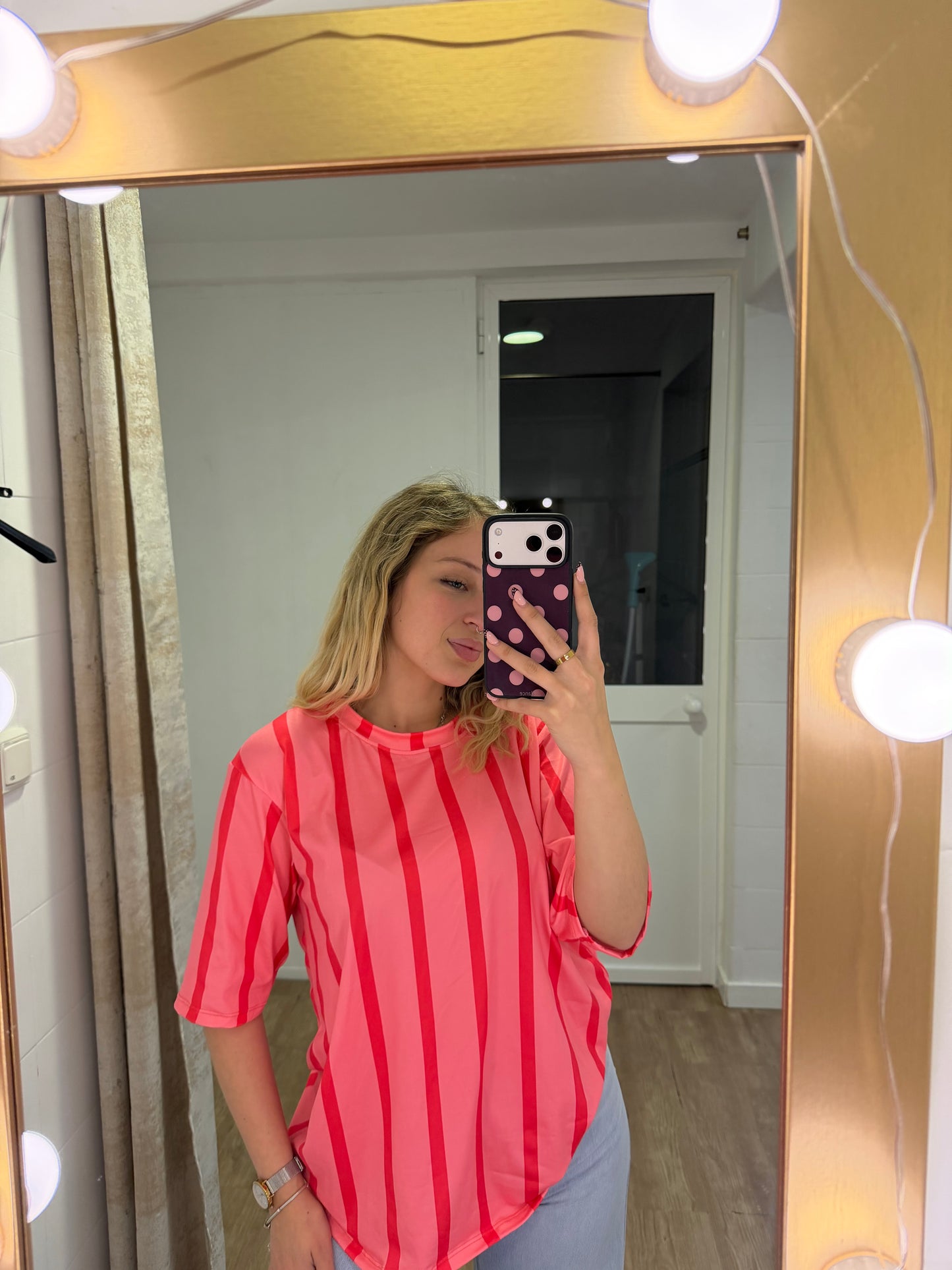 Camiseta Rayas Coral+Rojo