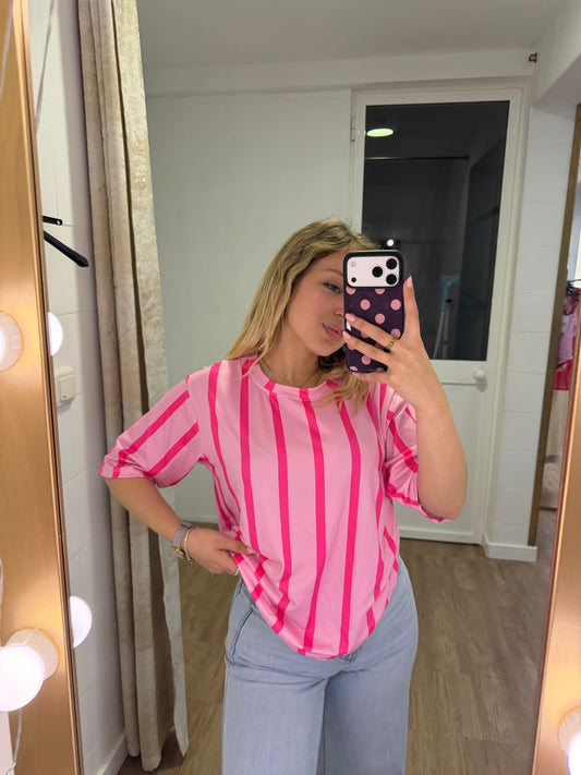 Camiseta Raya Fucsia+Rosa