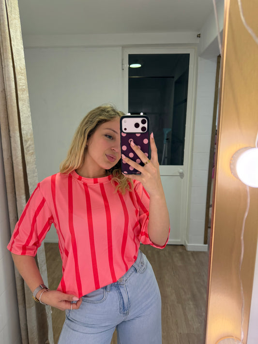 Camiseta Rayas Coral+Rojo