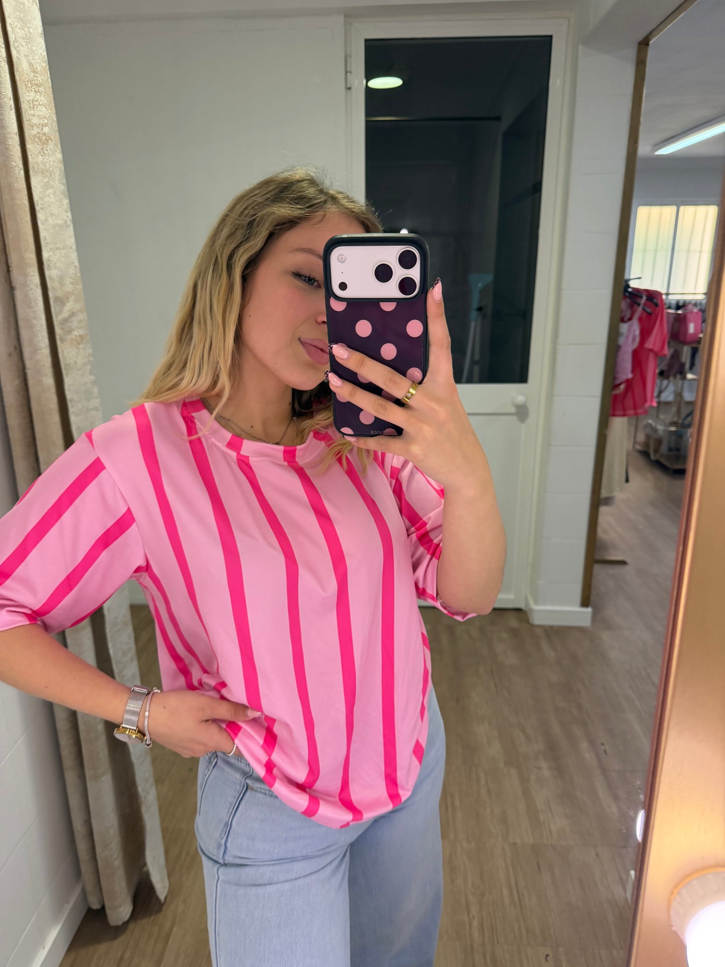 Camiseta Raya Fucsia+Rosa