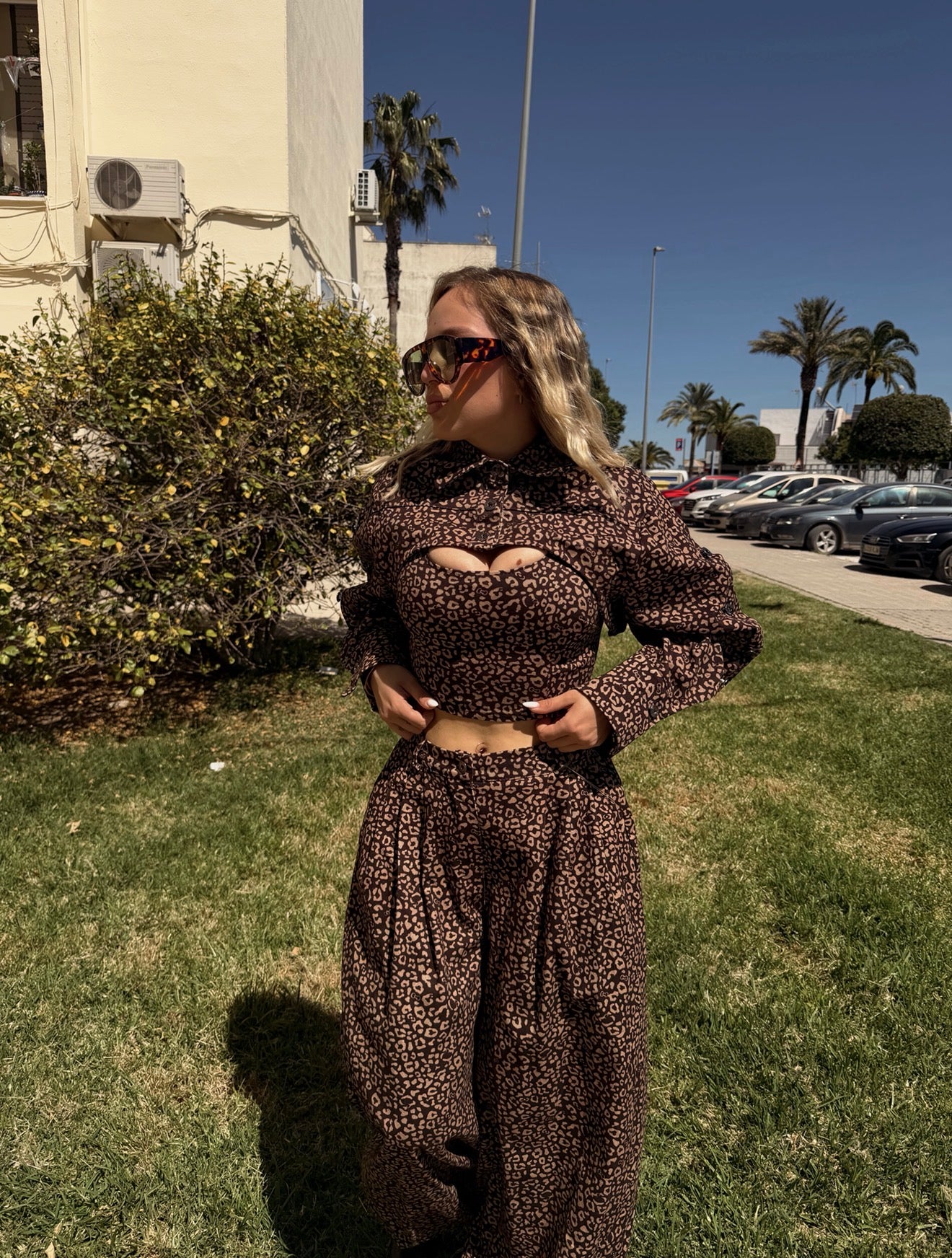 Conjunto 3Piezas Denim Leopardo Marrón