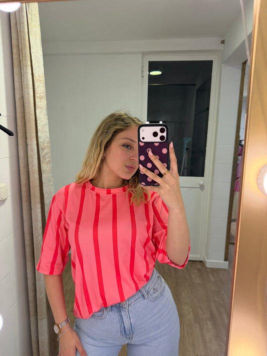 Camiseta Rayas Coral+Rojo