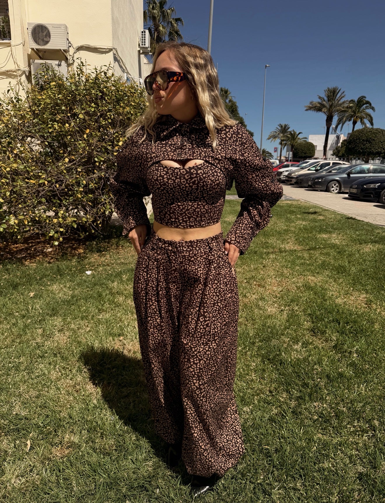 Conjunto 3Piezas Denim Leopardo Marrón